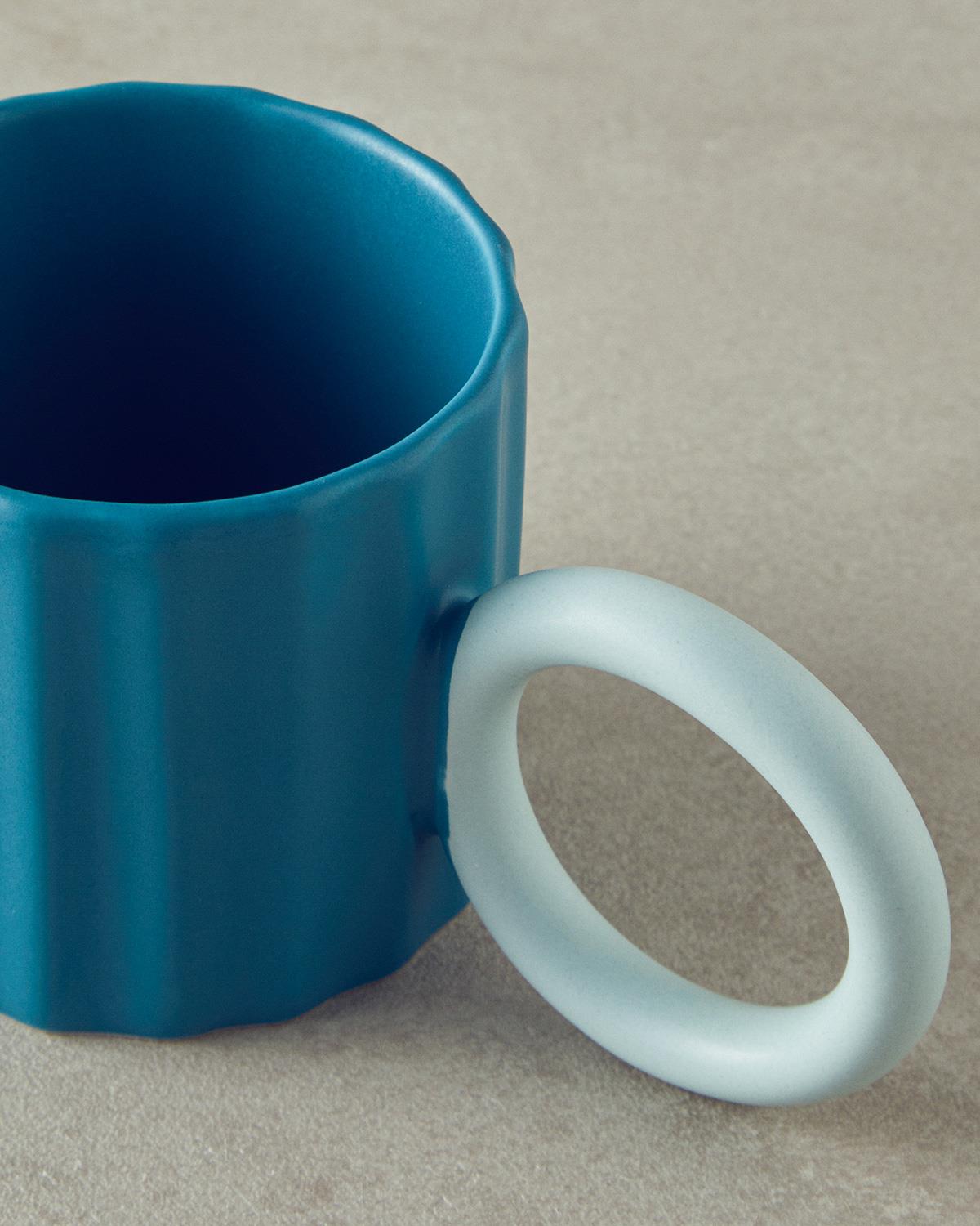 Angled New Bone China Kupa Turkuaz