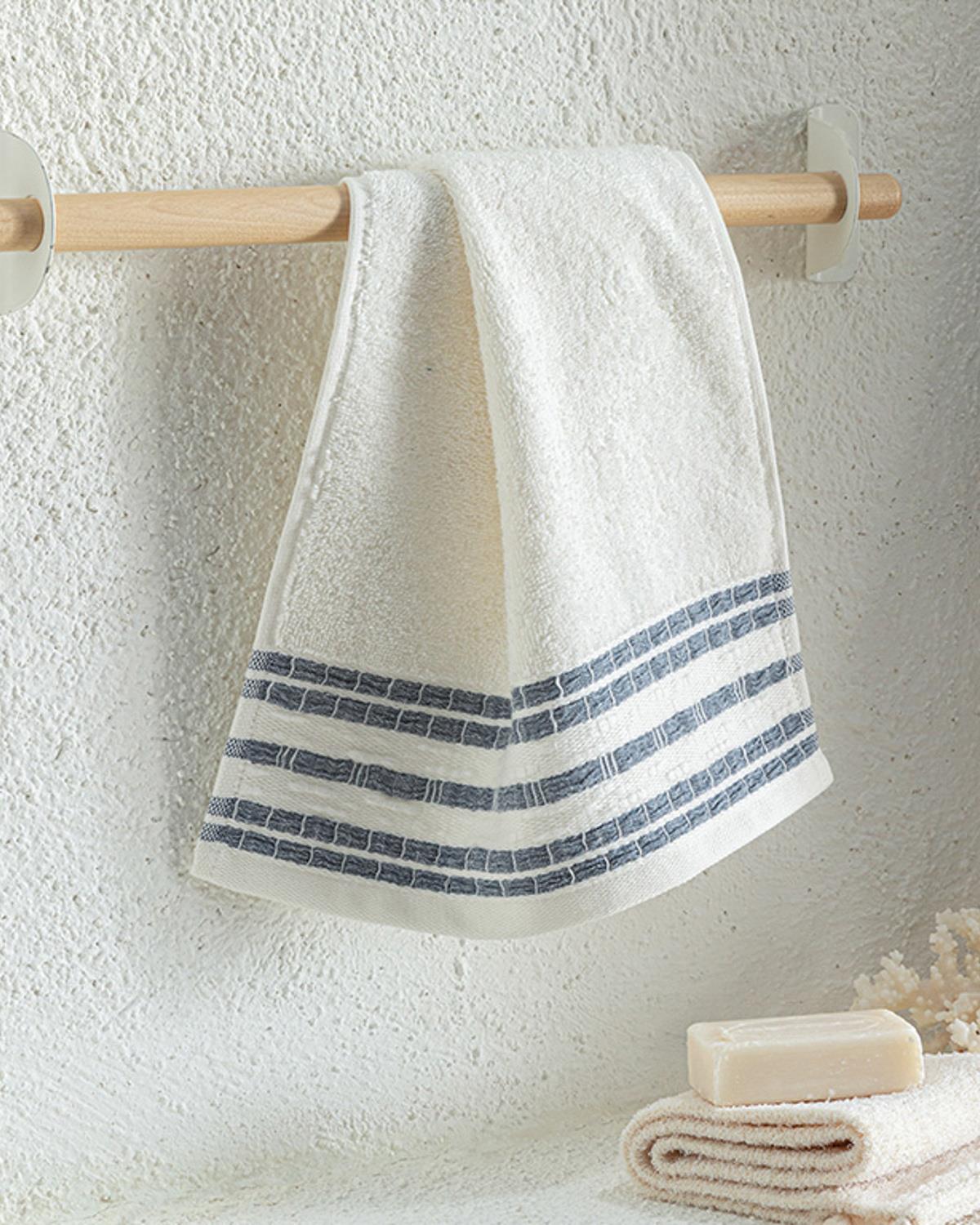 Aqua Line Pamuklu El Havlusu Ekru-Lacivert