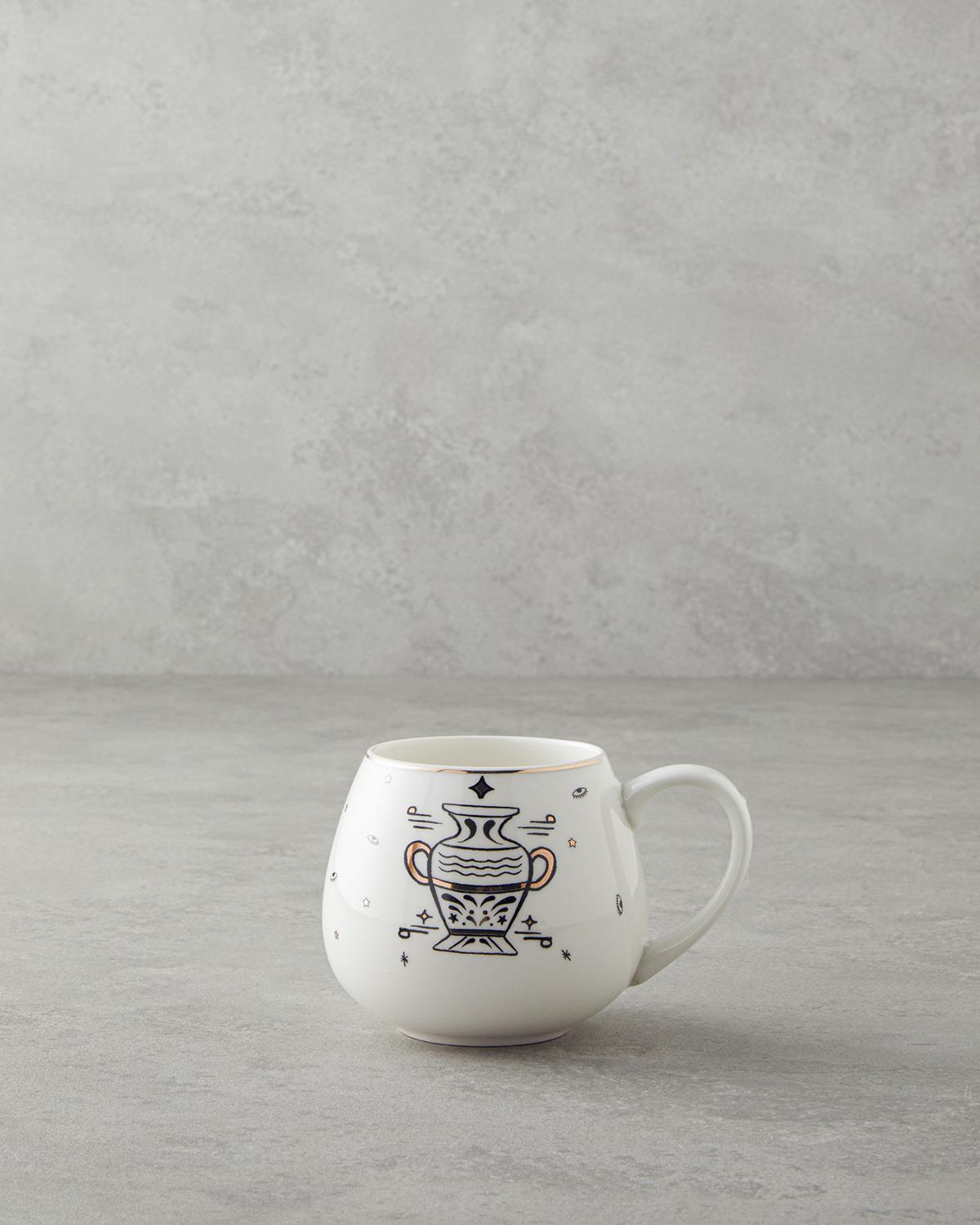 Aquarius New Bone China Kupa 325 ml Siyah-Beyaz-Gold