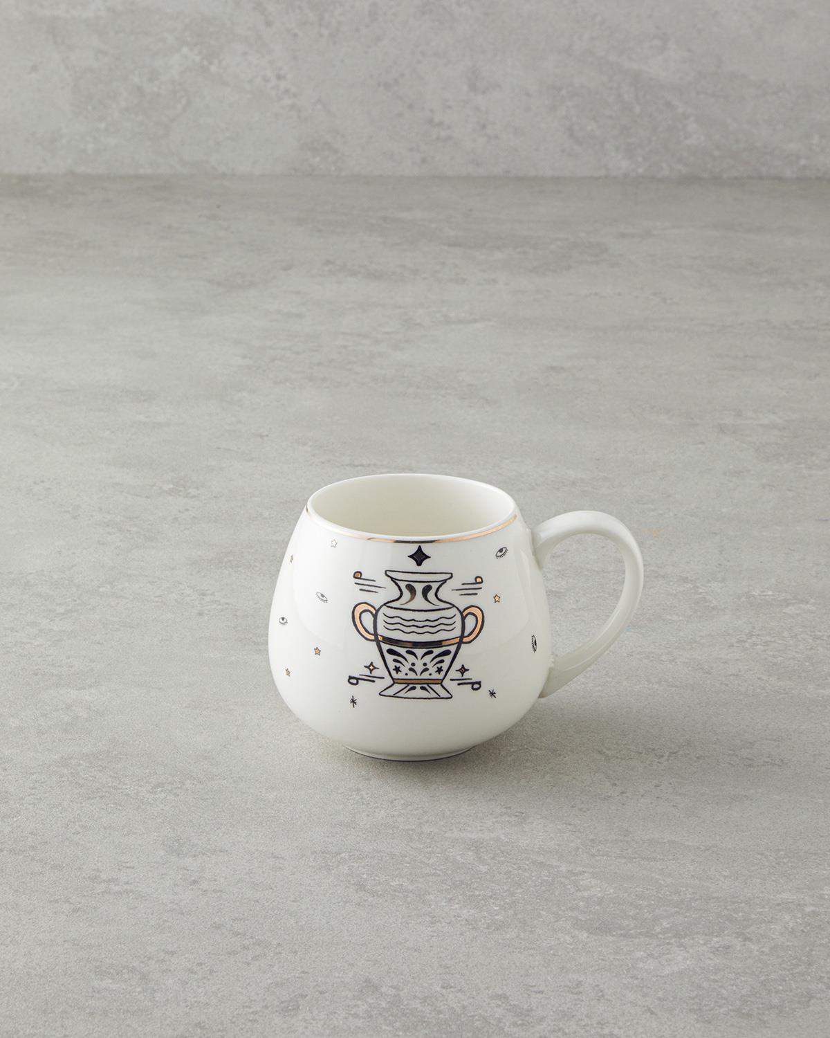 Aquarius New Bone China Kupa 325 ml Siyah-Beyaz-Gold
