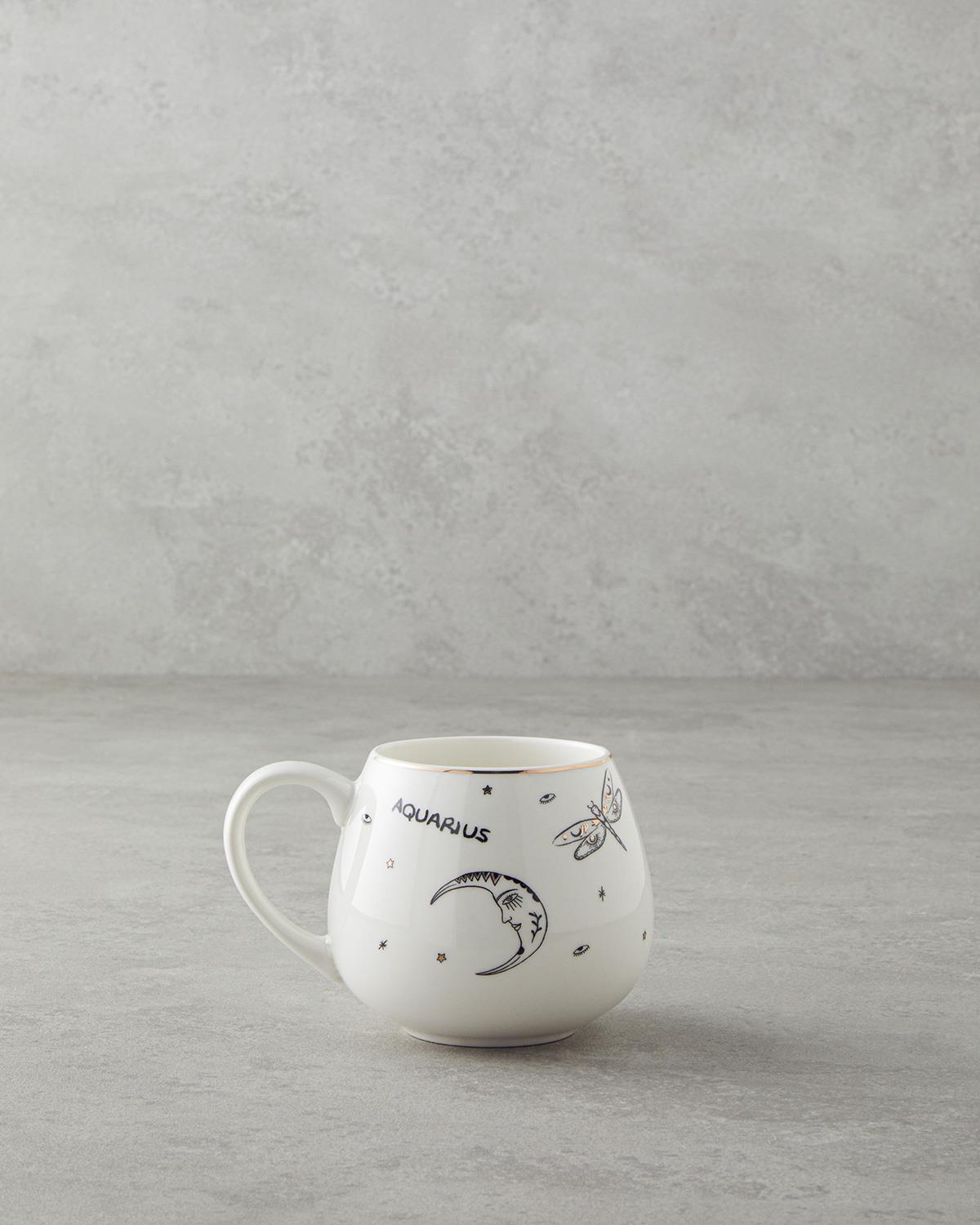 Aquarius New Bone China Kupa 325 ml Siyah-Beyaz-Gold