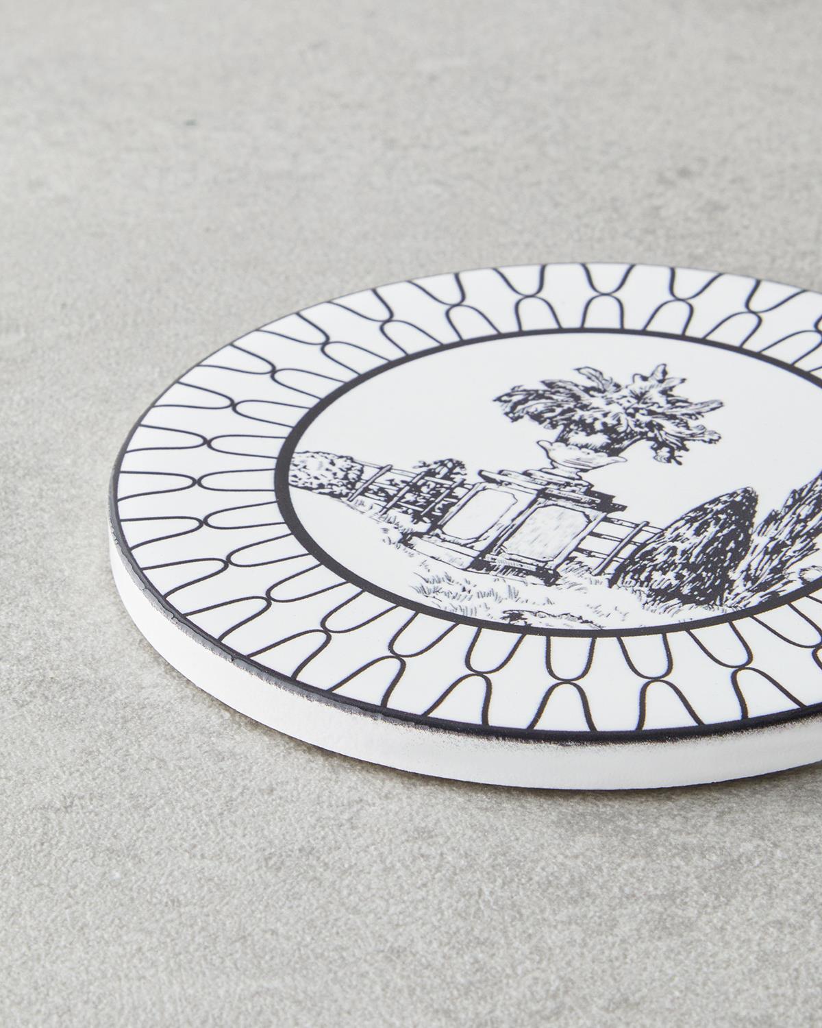 Arborelle Seramik Bardak Altlığı 10.8x0.8 cm Siyah - Beyaz