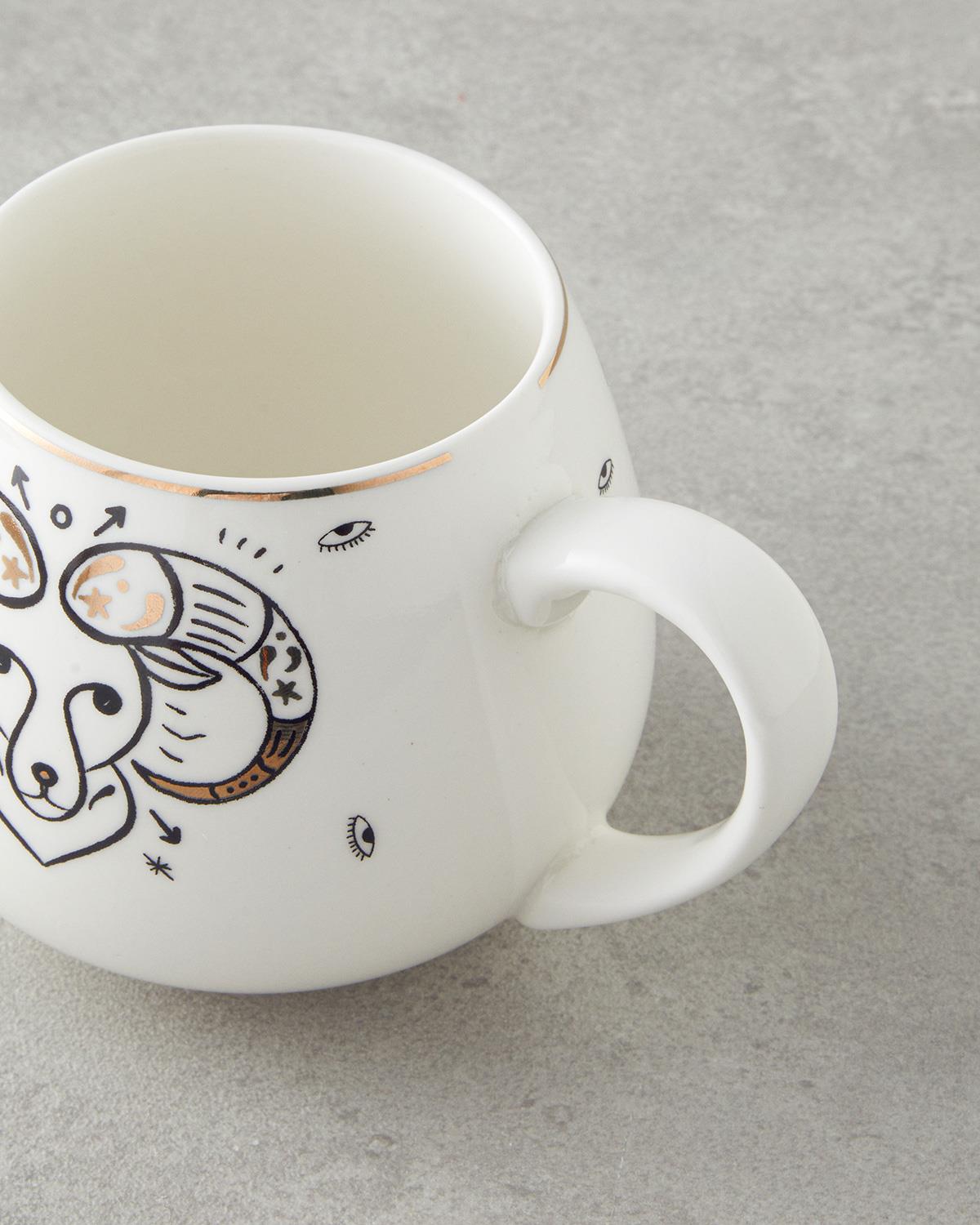 Aries New Bone China Kupa 325 ml Siyah-Beyaz-Gold