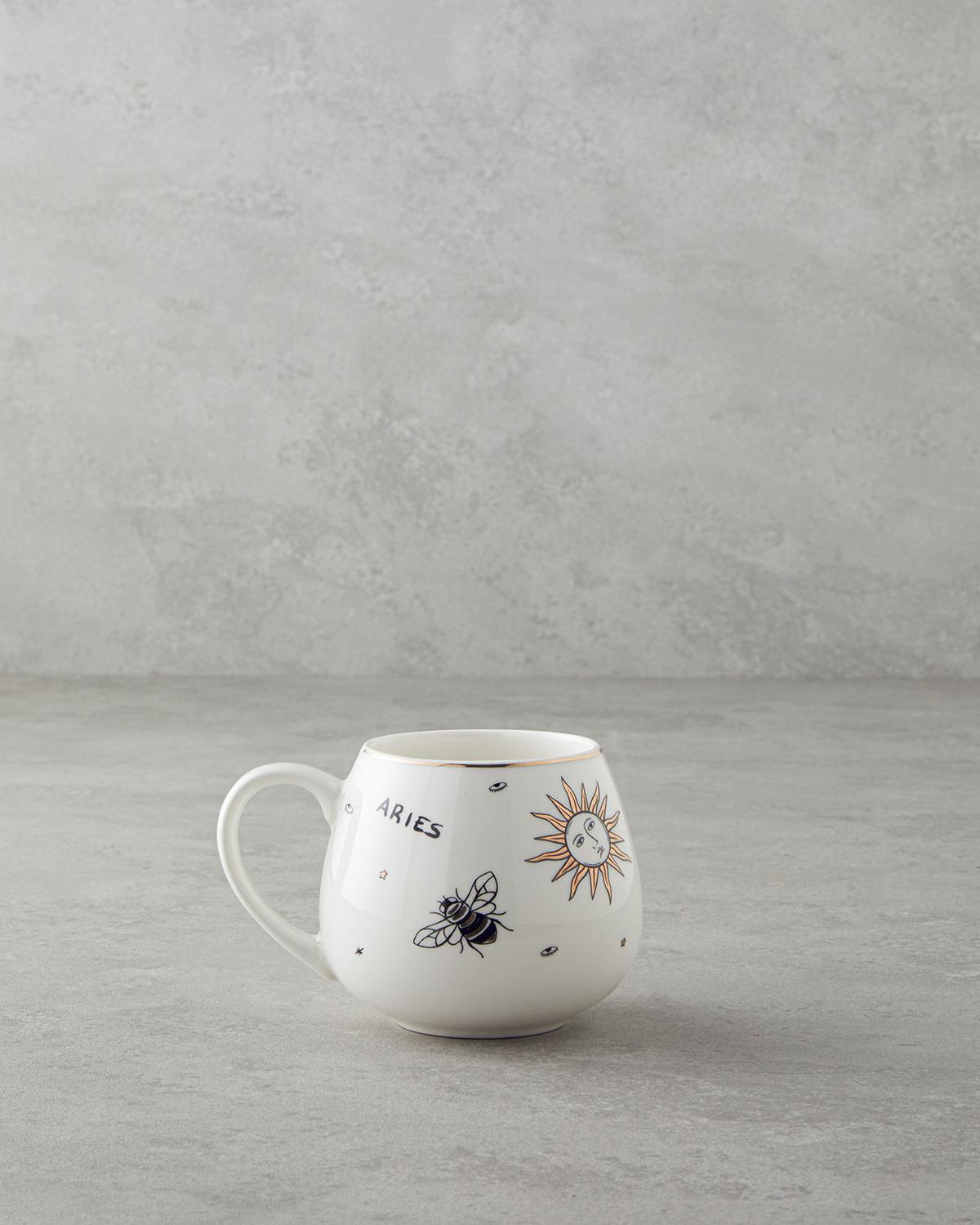 Aries New Bone China Kupa 325 ml Siyah-Beyaz-Gold