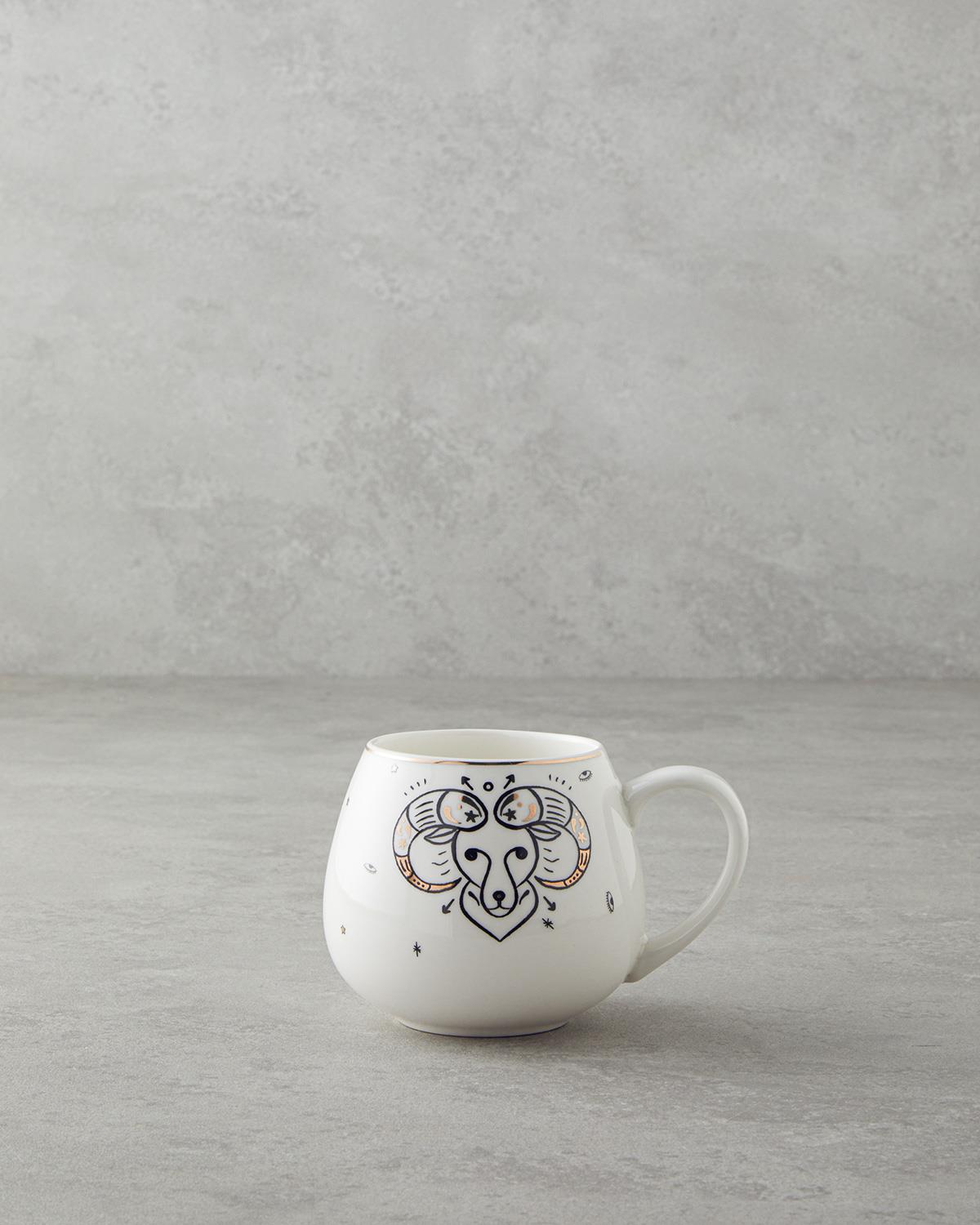 Aries New Bone China Kupa 325 ml Siyah-Beyaz-Gold