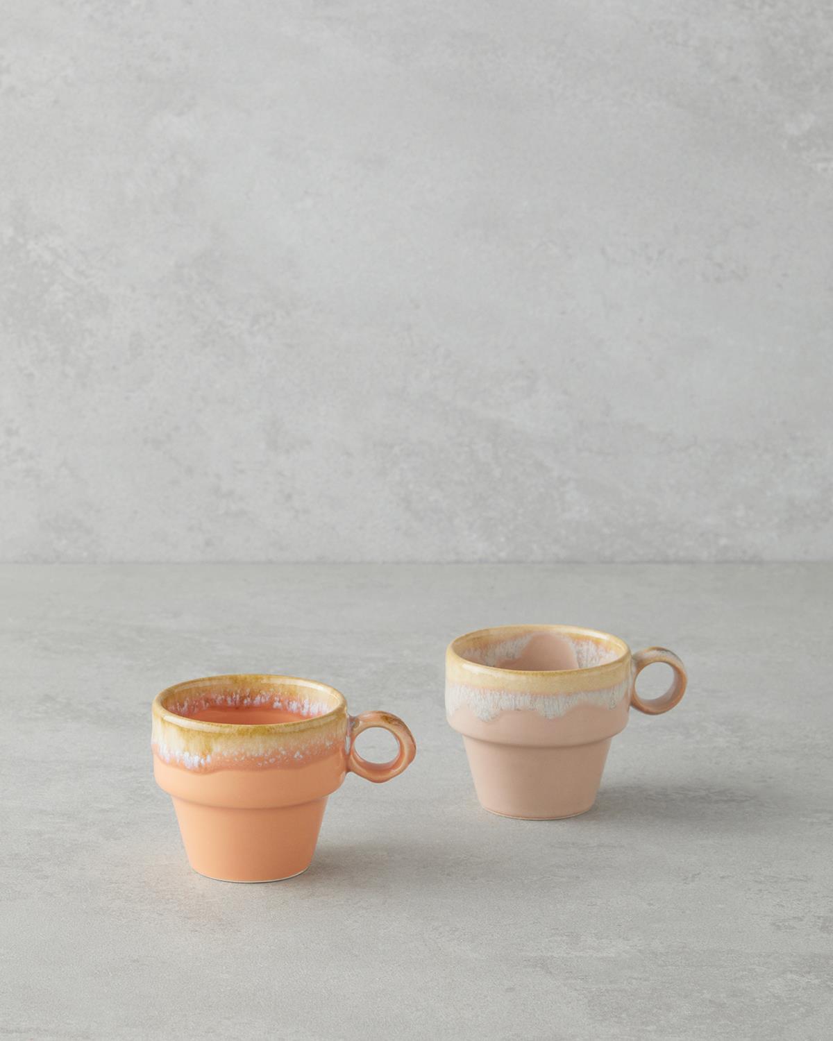 Arlena Seramik 2'li Kahve Fincan Takımı 105 ml Açık Turuncu-Pudra