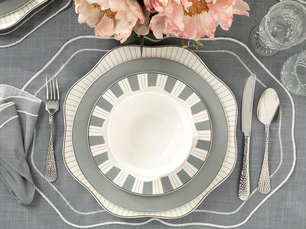 Arzu Sabancı Grace New Bone Pasta Tabağı Beyaz - Gri