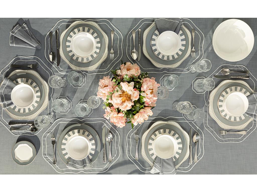 Arzu Sabancı Grace New Bone Pasta Tabağı Beyaz - Gri