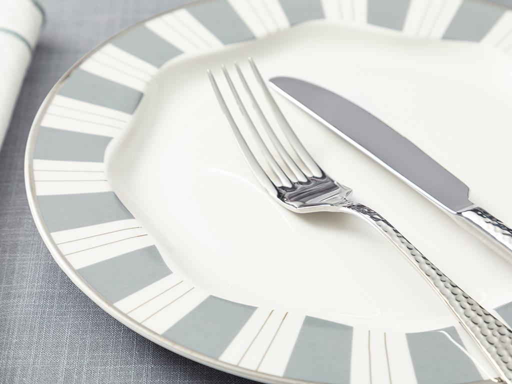 Arzu Sabancı Grace New Bone Pasta Tabağı Beyaz - Gri