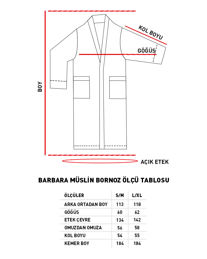 Barbara Müslin %100 Pamuklu Bornoz Beyaz