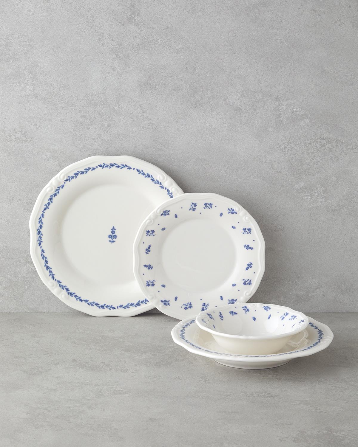 Belleza Porselen Yemek Takımı 24 Parça 6 Kişilik Mavi-Beyaz