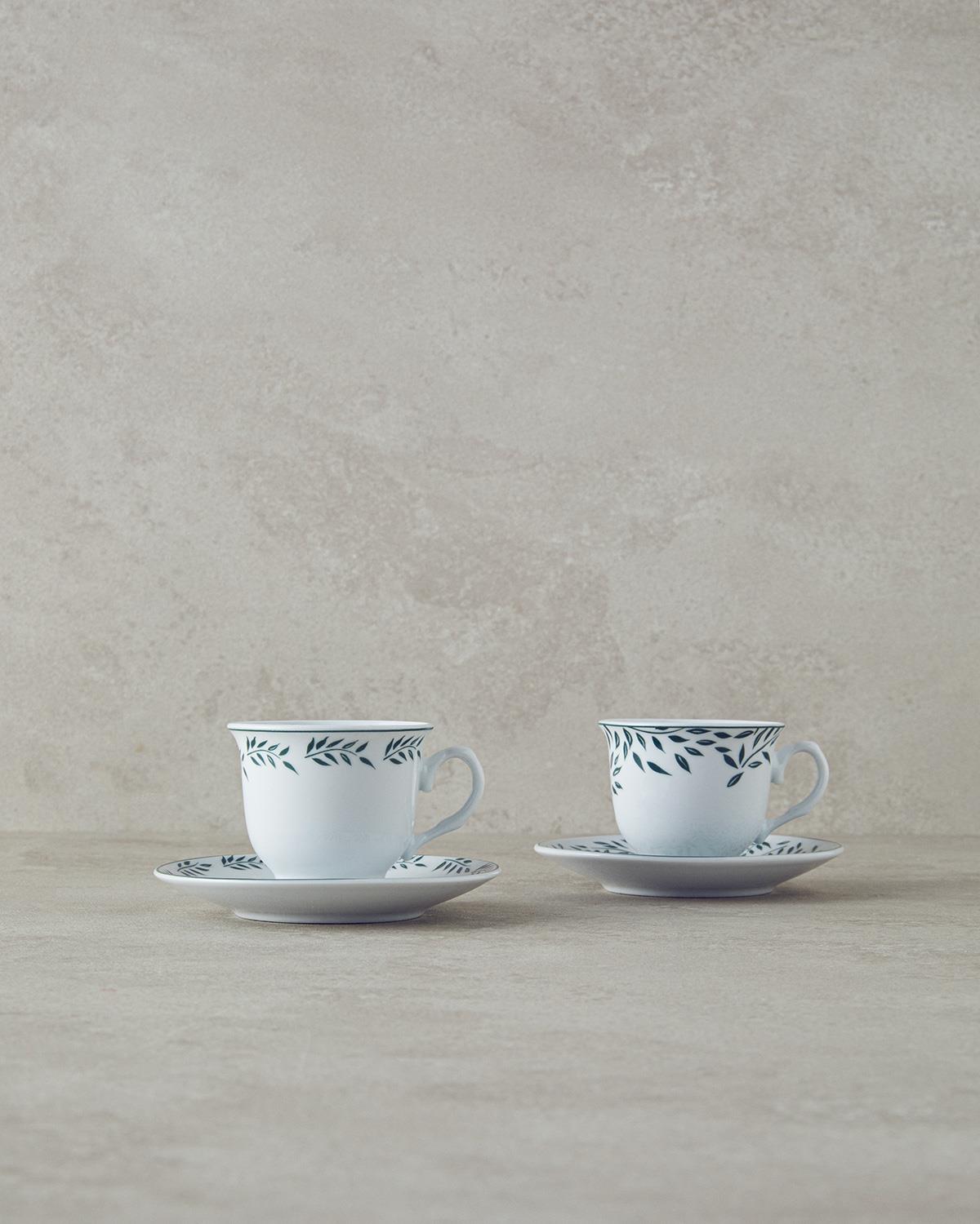 Blatt Porselen 4 Parça 2 Kişilik Kahve Fincan Takımı Yeşil