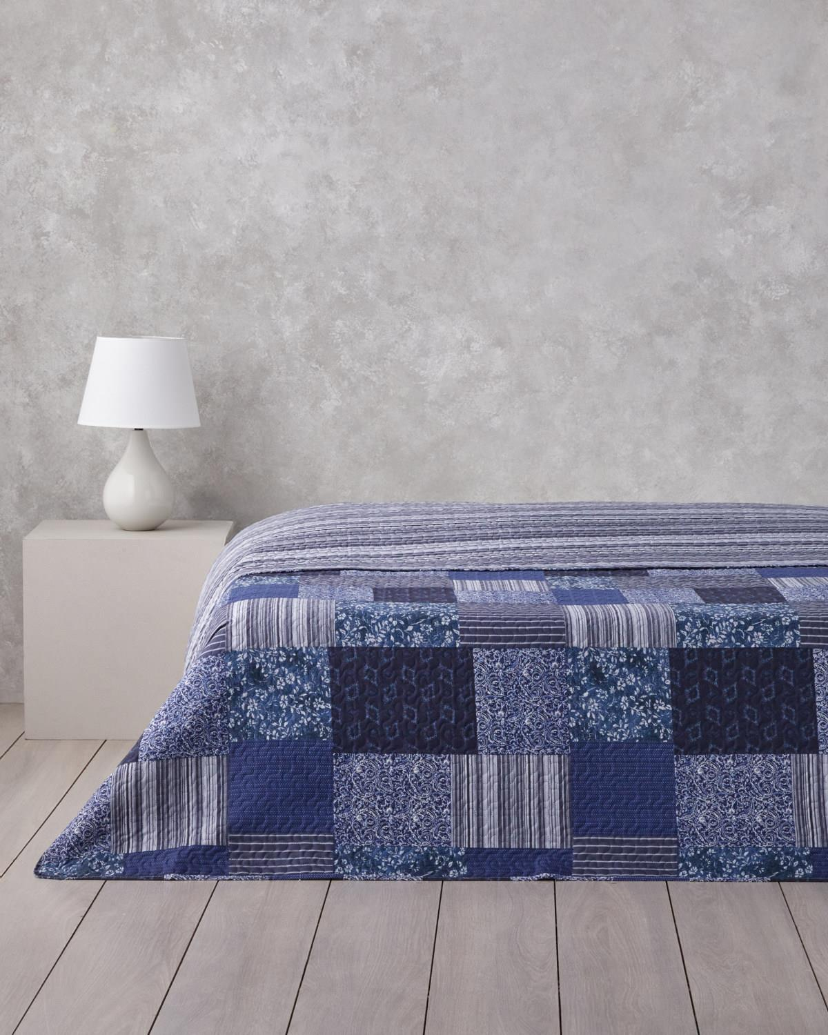 Bleublanc Patch Çift Kişilik Çok Amaçlı Örtü 200x220 cm Mavi