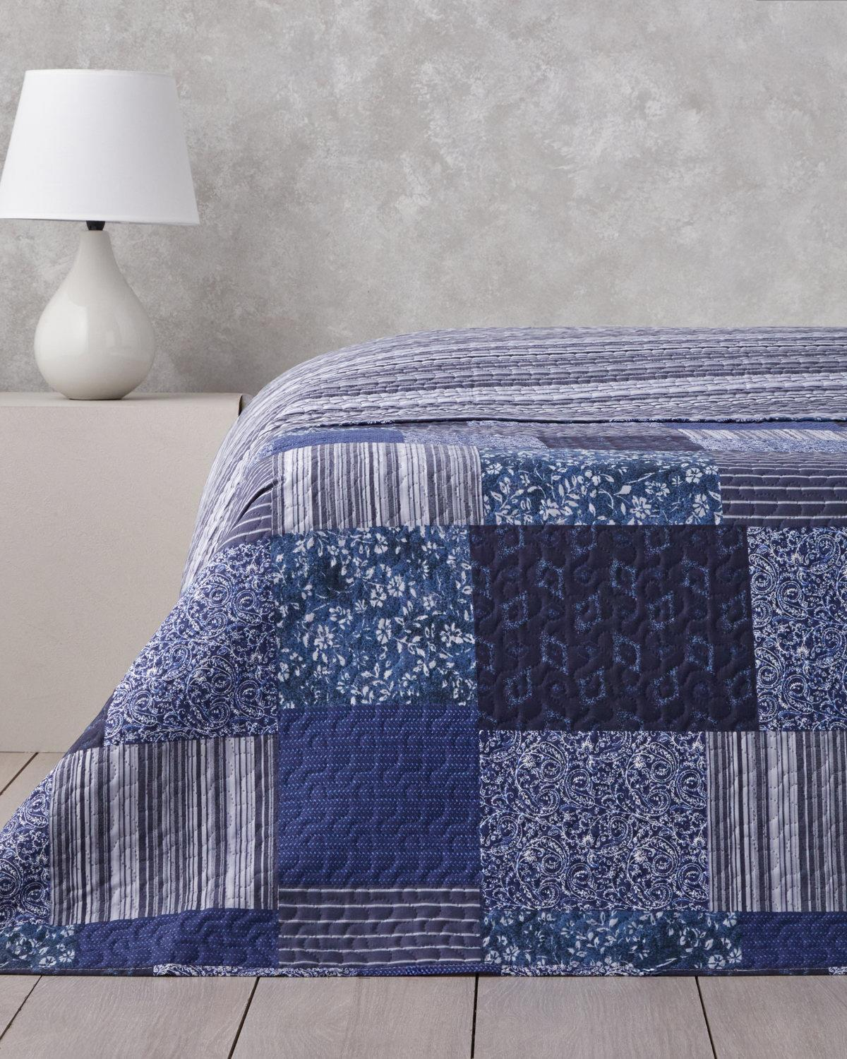 Bleublanc Patch Çift Kişilik Çok Amaçlı Örtü 200x220 cm Mavi