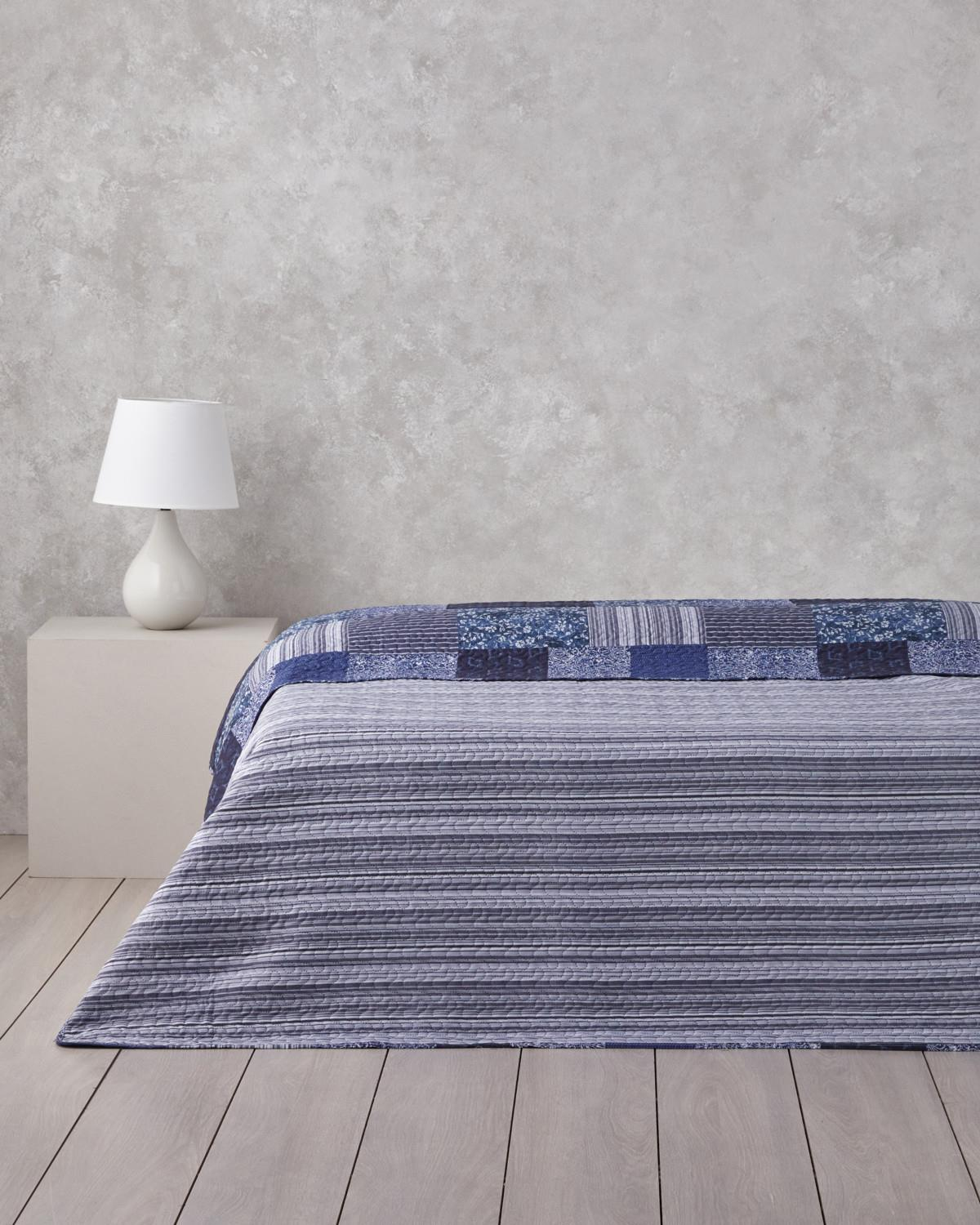 Bleublanc Patch Çift Kişilik Çok Amaçlı Örtü 200x220 cm Mavi