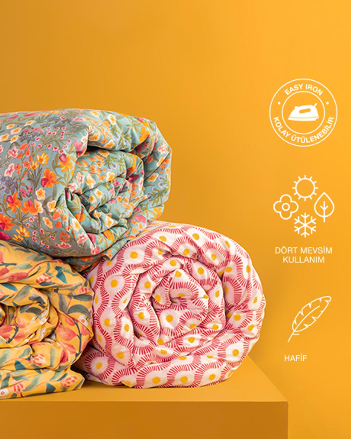 Bloomy Branch Kolay Ütülenir Tek Kişilik Nevresim Sarı