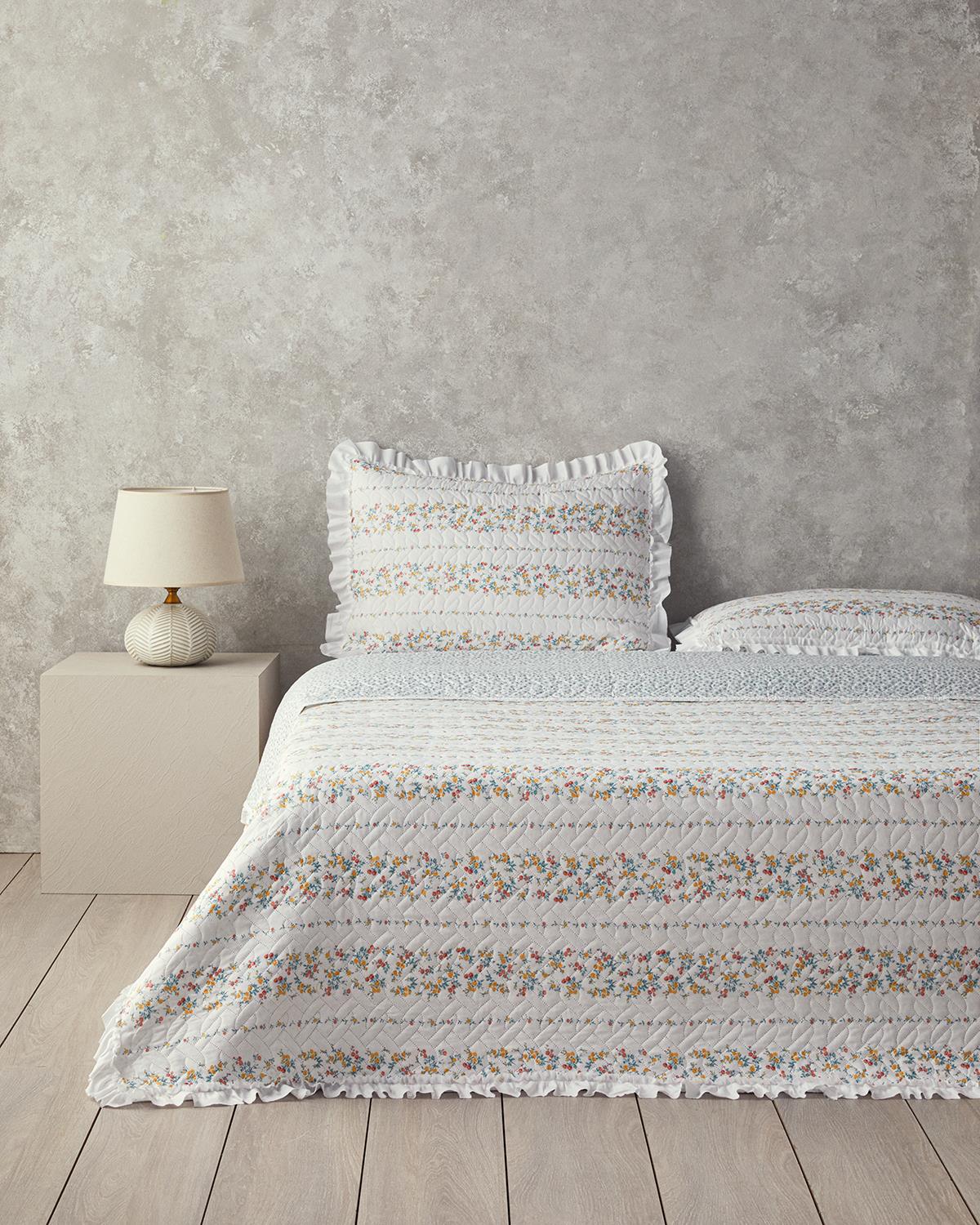 Bloomy Stripe King Size Yatak Örtüsü Takımı Turuncu