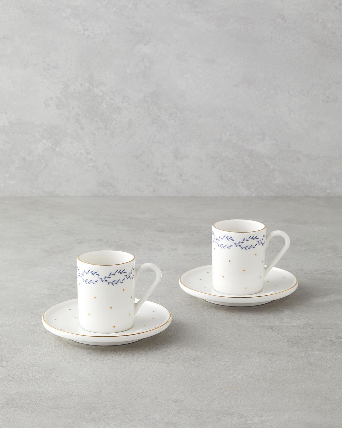 Blossia Bone Porselen 4 Parça 2 Kişilik Kahve Fincan Takımı 90 ml Mavi Gold