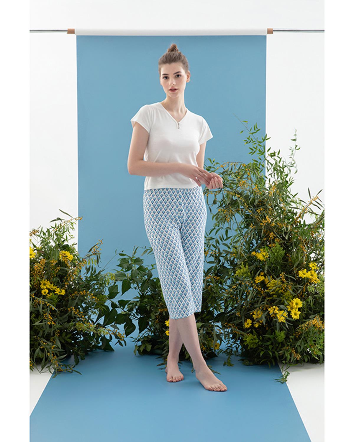 Blue Blanc Viskon Kadın Pijama Takımı Mavi