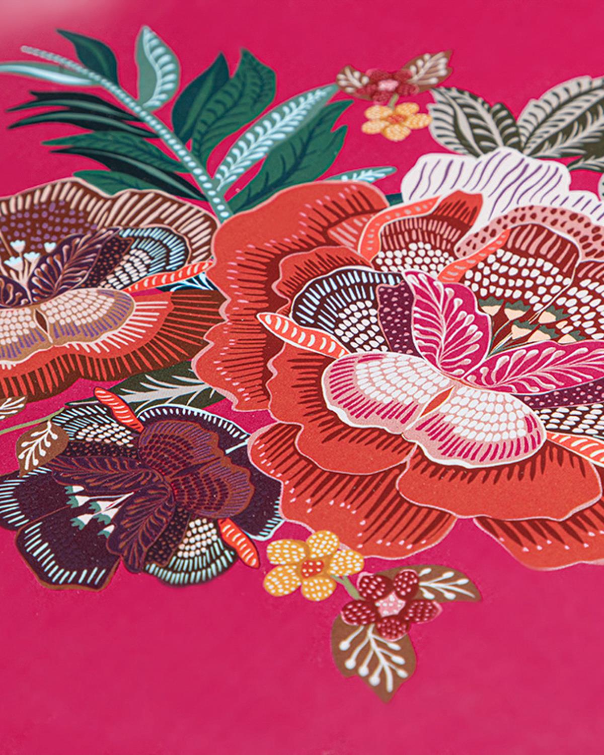 Boho Flowers Metal Yuvarlak Tepsi Pembe