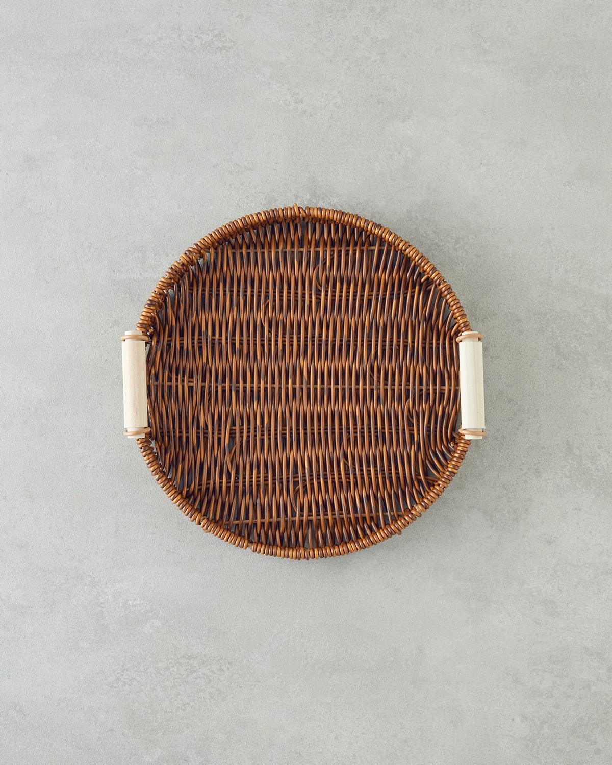 Boho Plastik Rattan Tepsi 25x25x3 cm Kahverengi