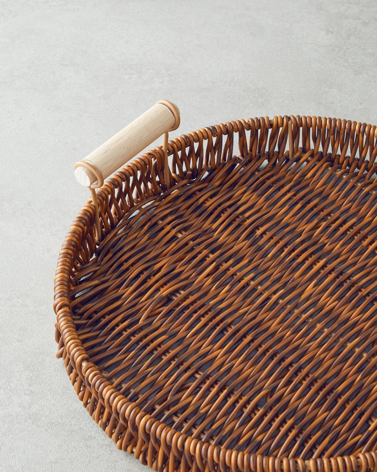 Boho Plastik Rattan Tepsi 25x25x3 cm Kahverengi