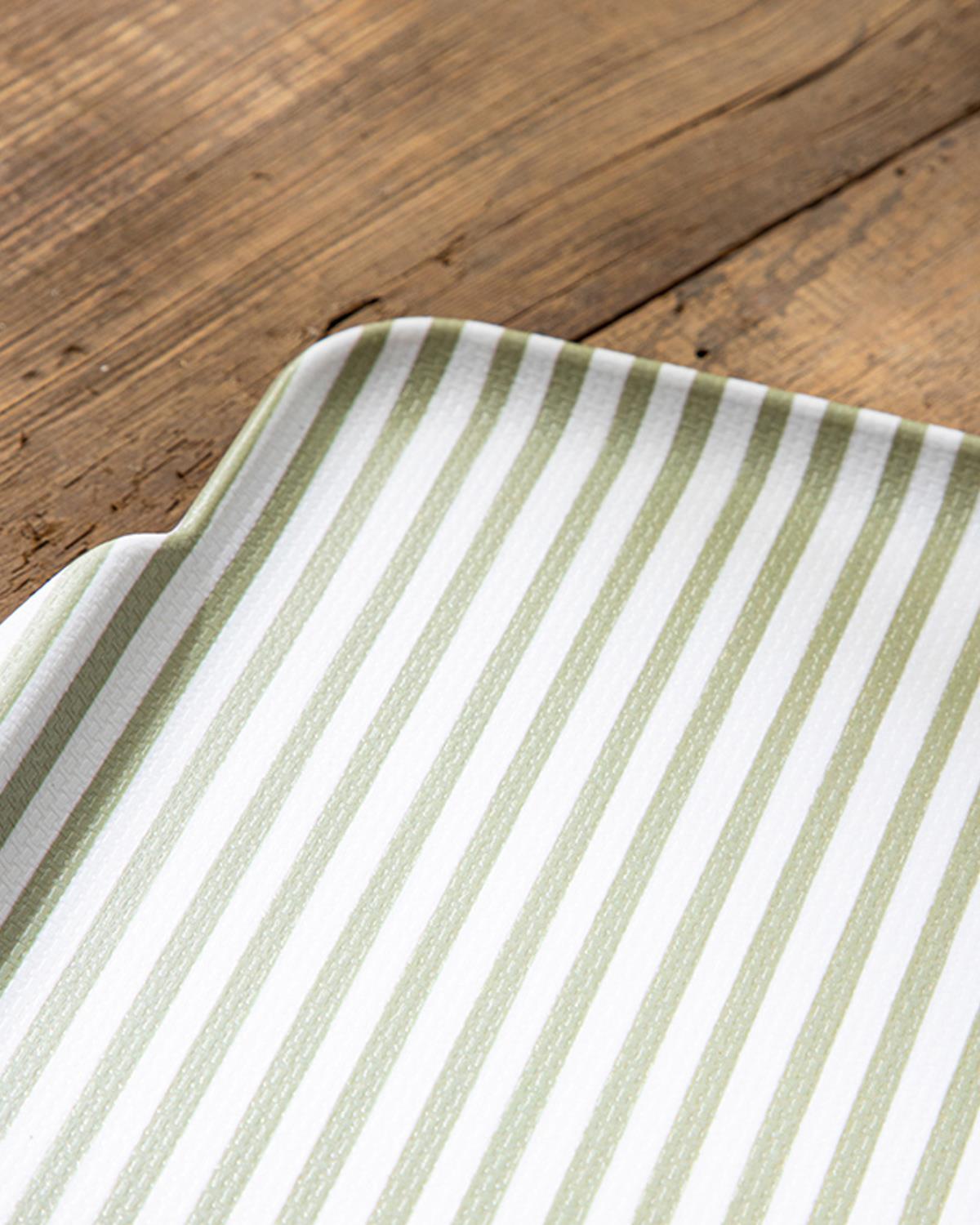 Bold Stripe Melamin Kaydırmaz Tepsi Yeşil