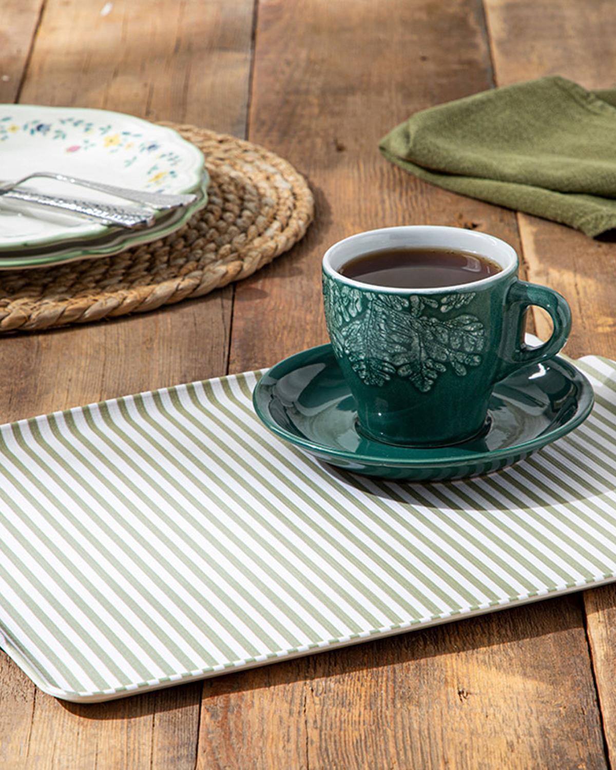 Bold Stripe Melamin Kaydırmaz Tepsi Yeşil