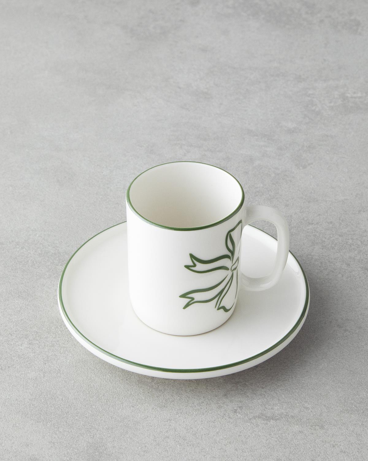 Bowsie Bone Porselen 4 Parça 2 Kişilik Kahve Fincan Takımı 90 ml Kırmızı - Yeşil