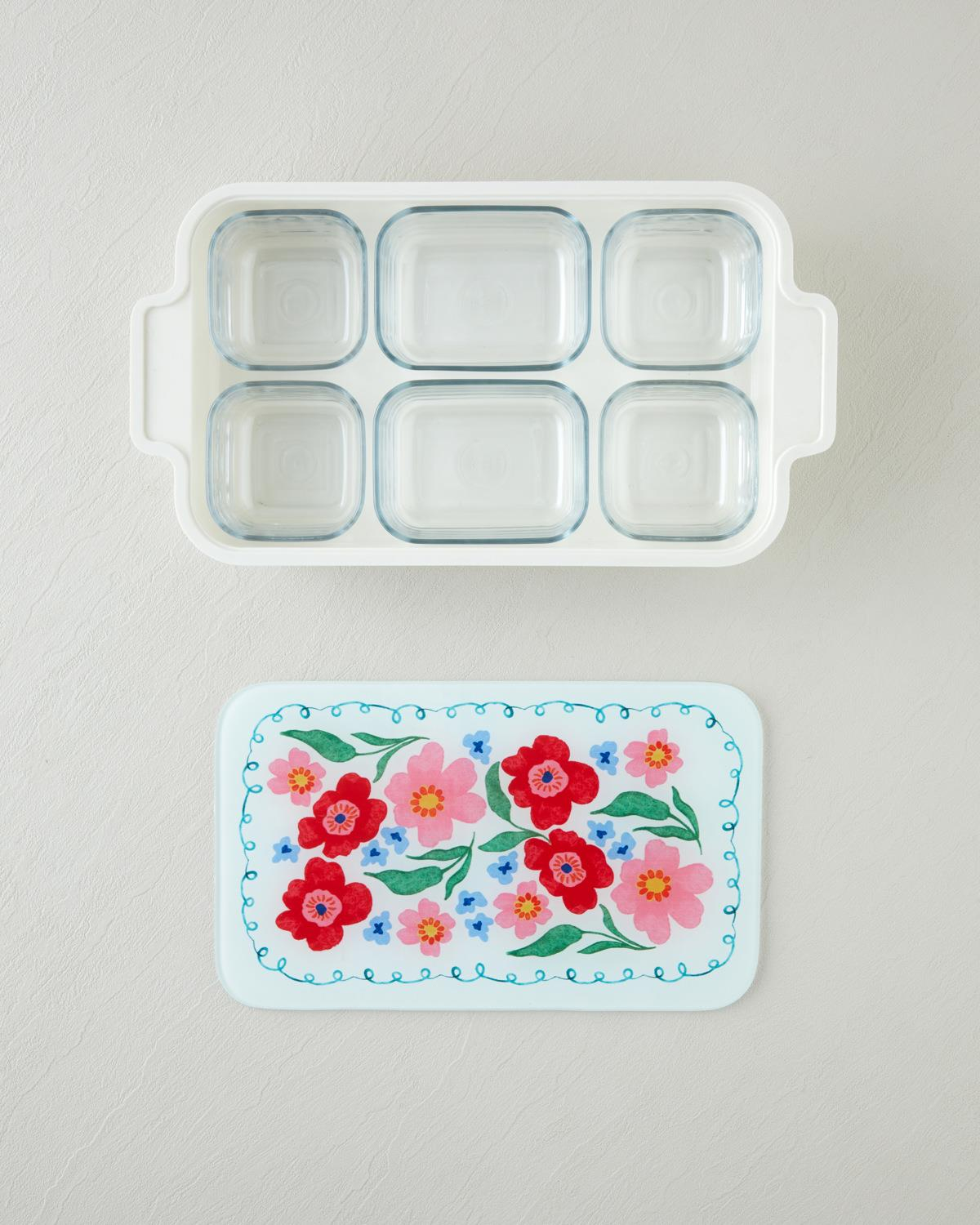 Bright Floral Melamin 6'lı Cam Kapaklı Kahvaltılık 39x21 cm Renkli