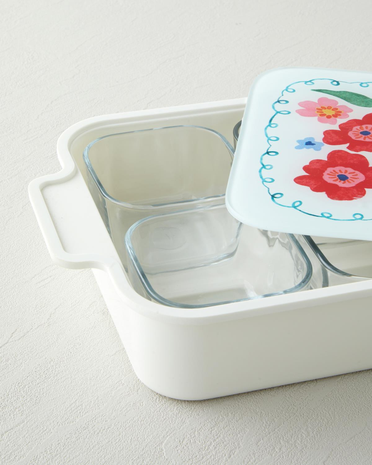 Bright Floral Melamin 6'lı Cam Kapaklı Kahvaltılık 39x21 cm Renkli