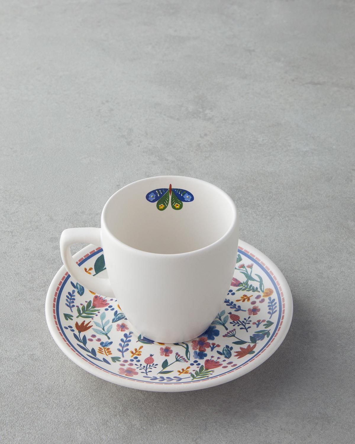 Butterfly Seramik 4 Parça 2 Kişilik Kahve Fincan Takımı 110 ml Mavi