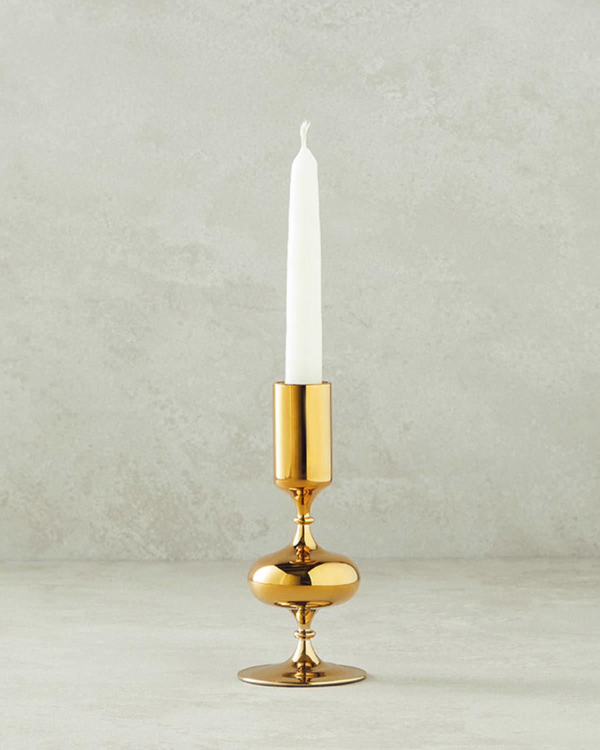 Candlelight Cam Tekli Şamdan Gold