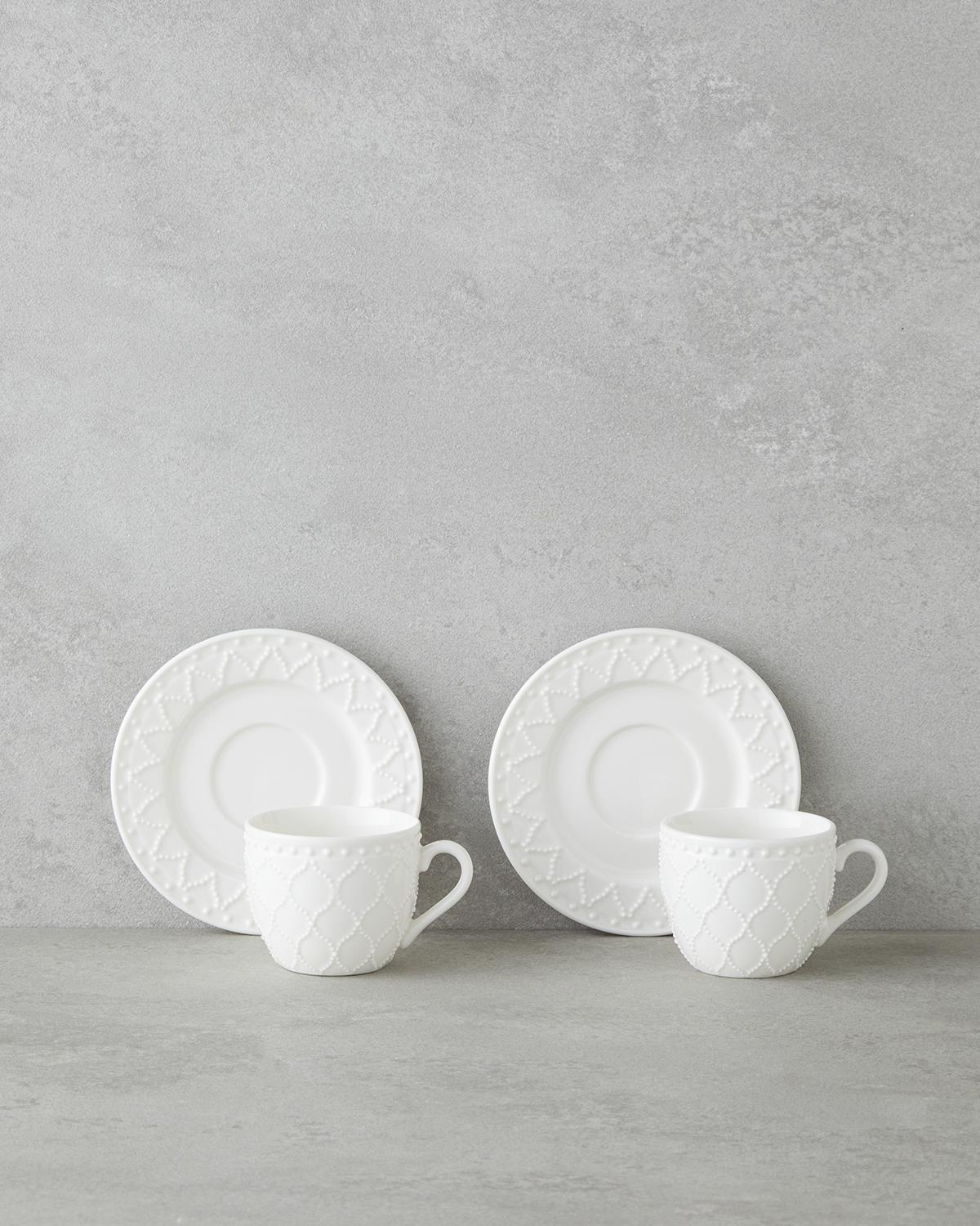 Carmen New Bone China 12 Parça 6 Kişilik Kahve Fincan Takımı 100 ml Beyaz