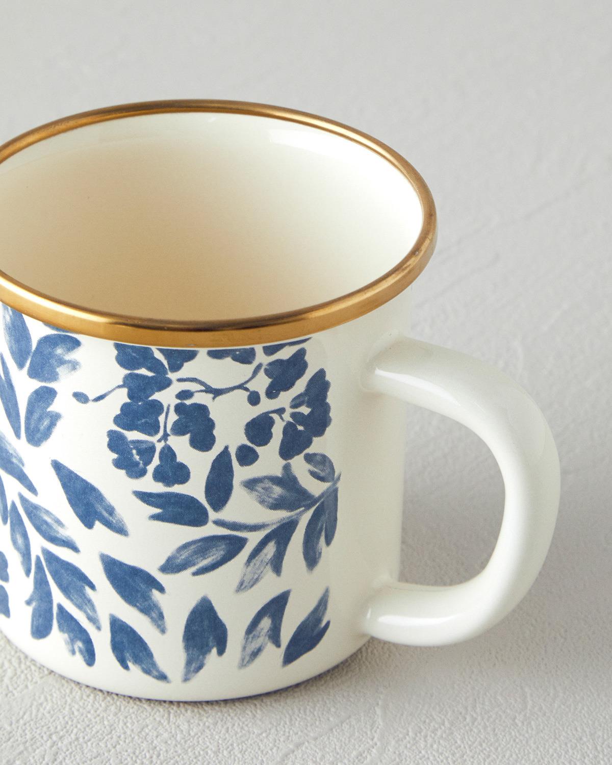 Carnival Floral Emaye Kupa Beyaz - Lacivert