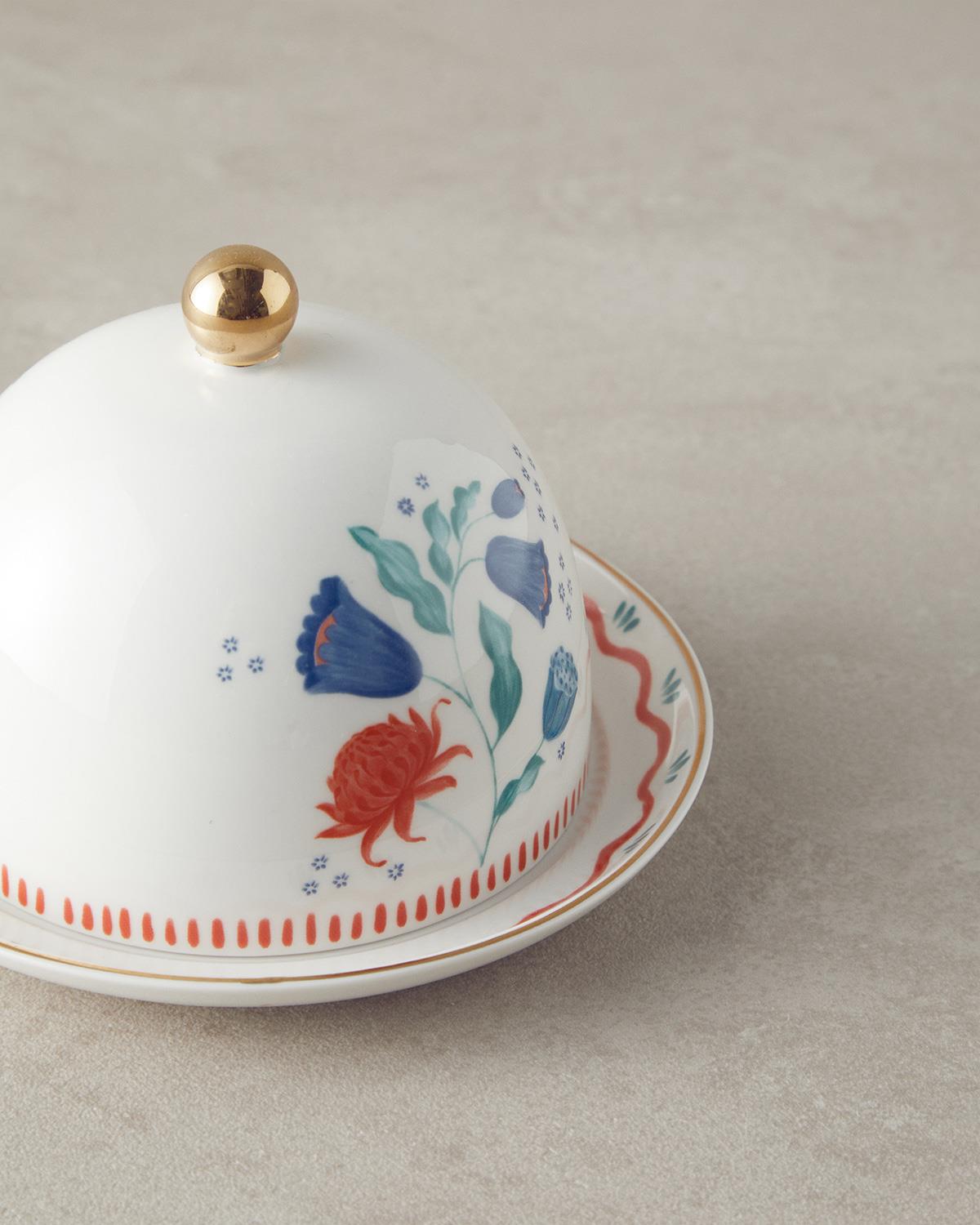 Carnival Time New Bone China Tereyağlık Beyaz - Mavi