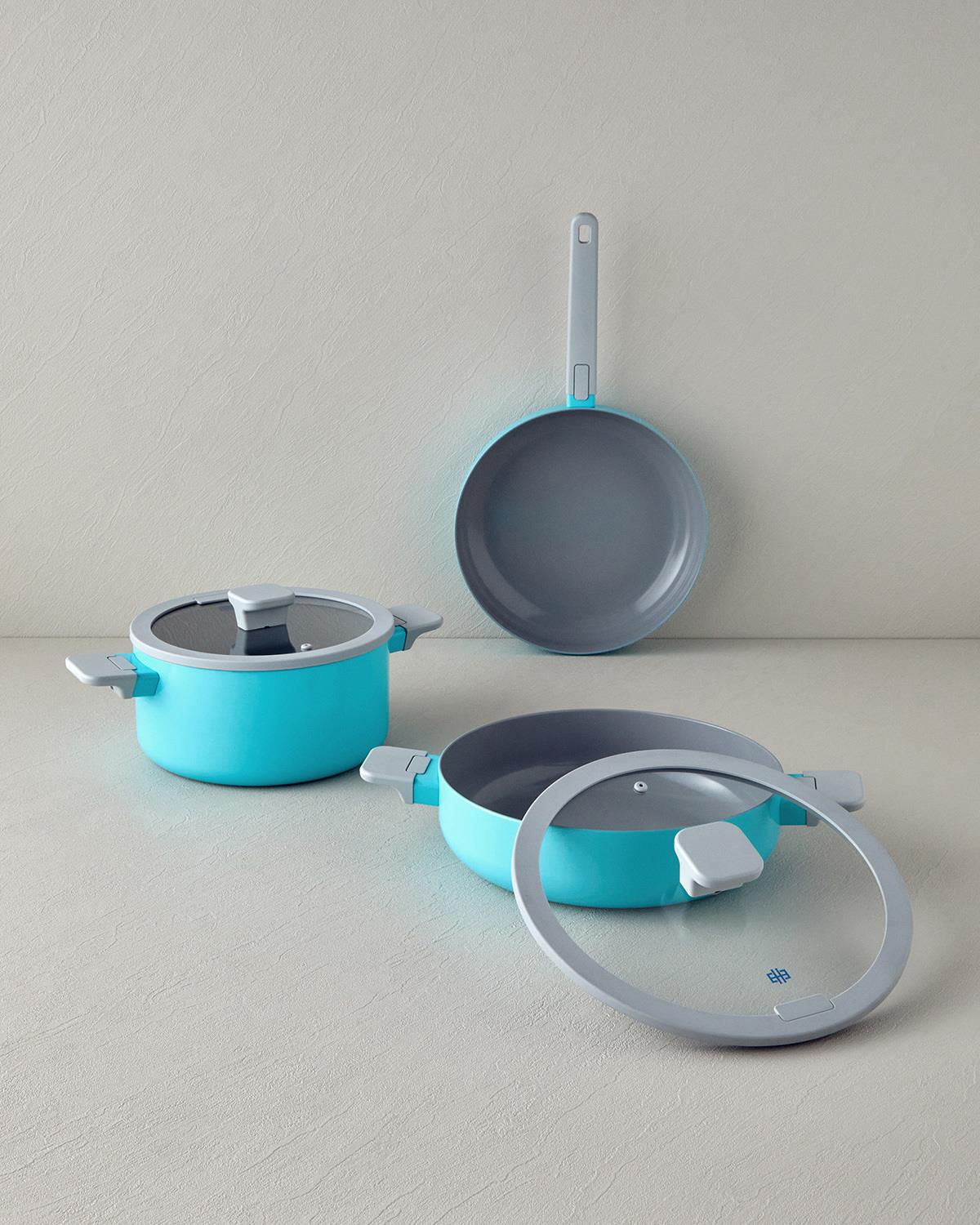 Ceragreen Seramik 5 Parça Tencere Seti 24-28-28 cm Mavi