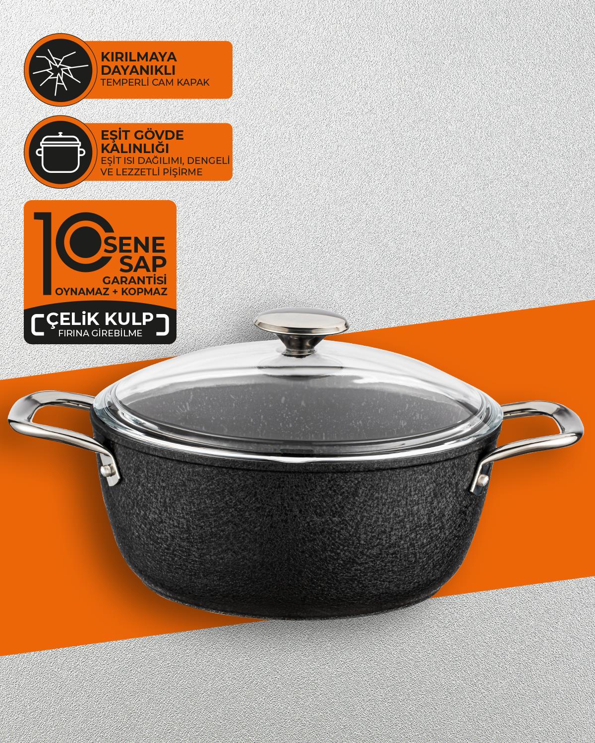 Charm Granit Basık Tencere Siyah
