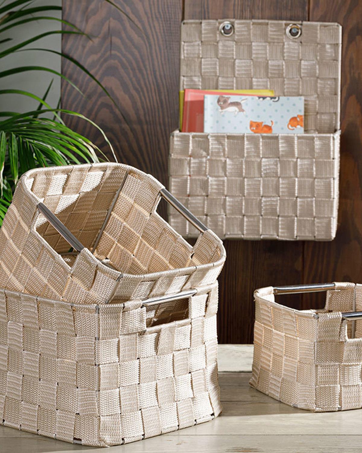 Checked Polipropilen Saklama Kutusu 24x12,5x31 cm Beyaz - Bej
