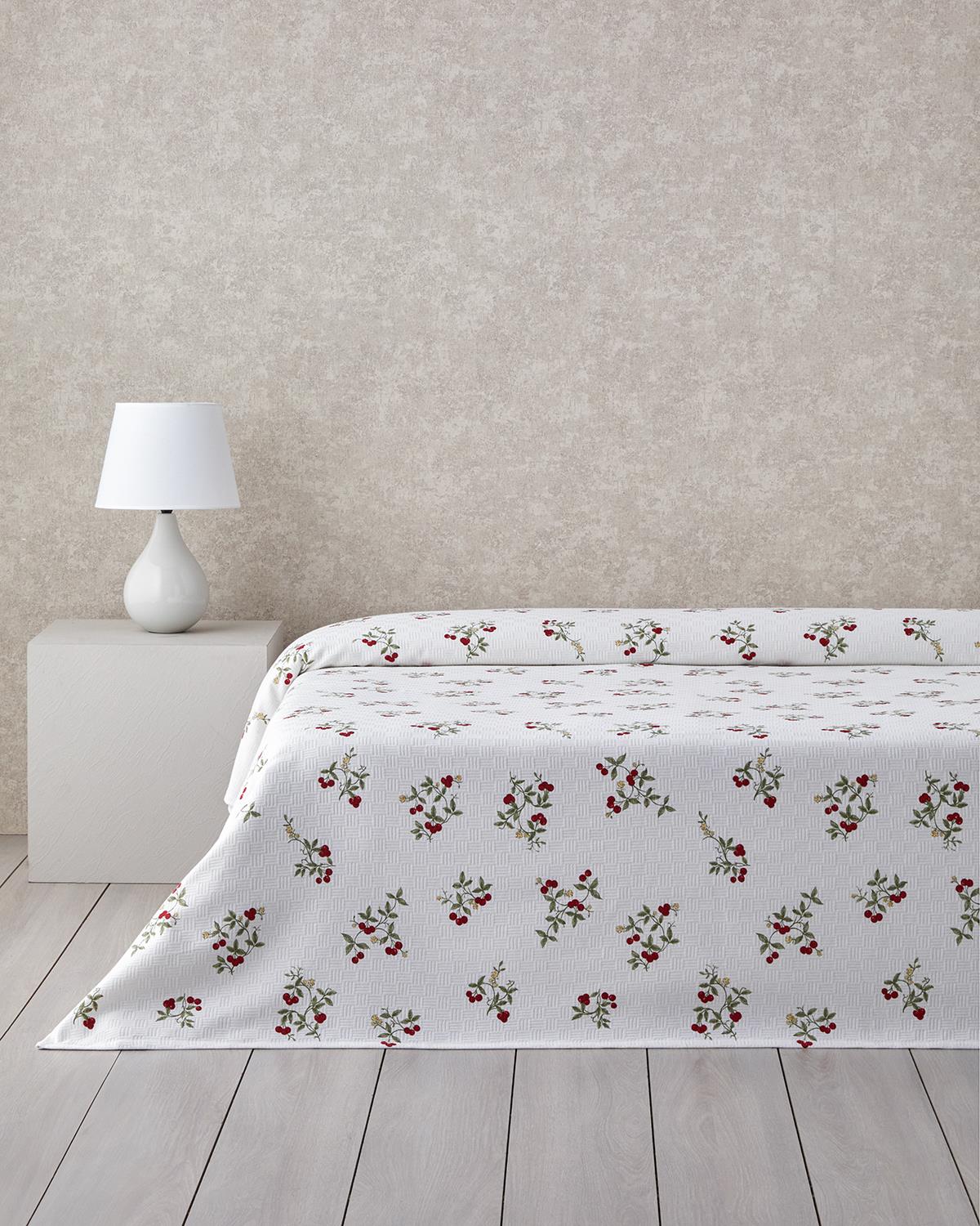 Cherry Blossom Baskılı Pamuklu King Size Pike 240x220 cm Kırmızı