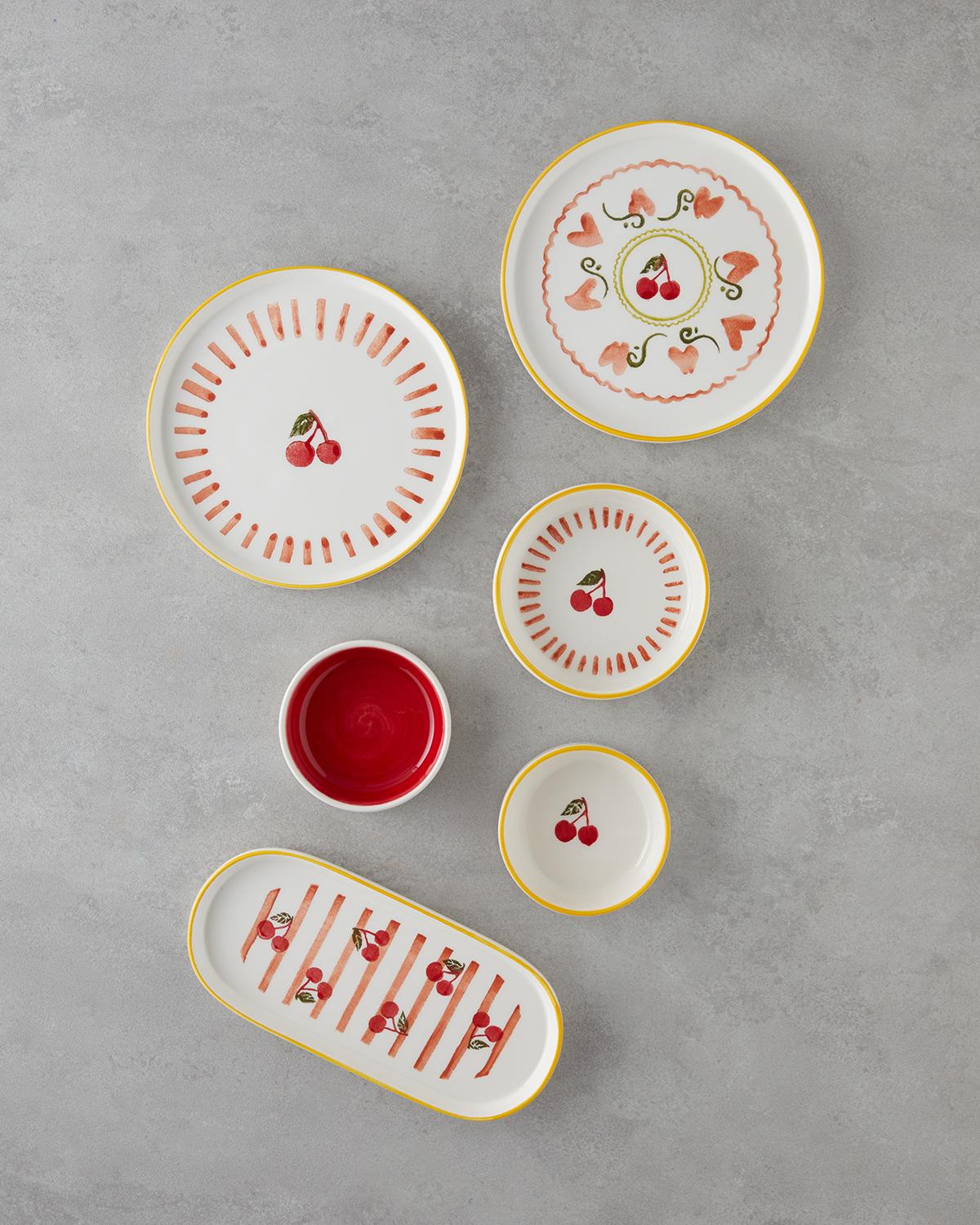 Cherry Seramik Kahvaltı Takımı 14 parça 6 kişilik Kırmızı-Sarı