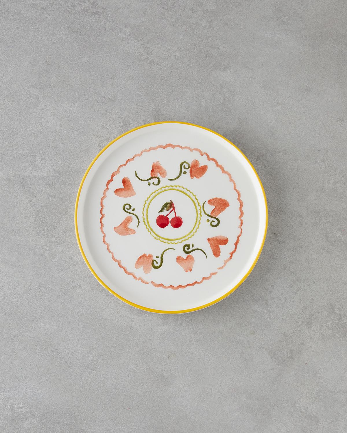 Cherry Seramik Kahvaltı Takımı 14 parça 6 kişilik Kırmızı-Sarı