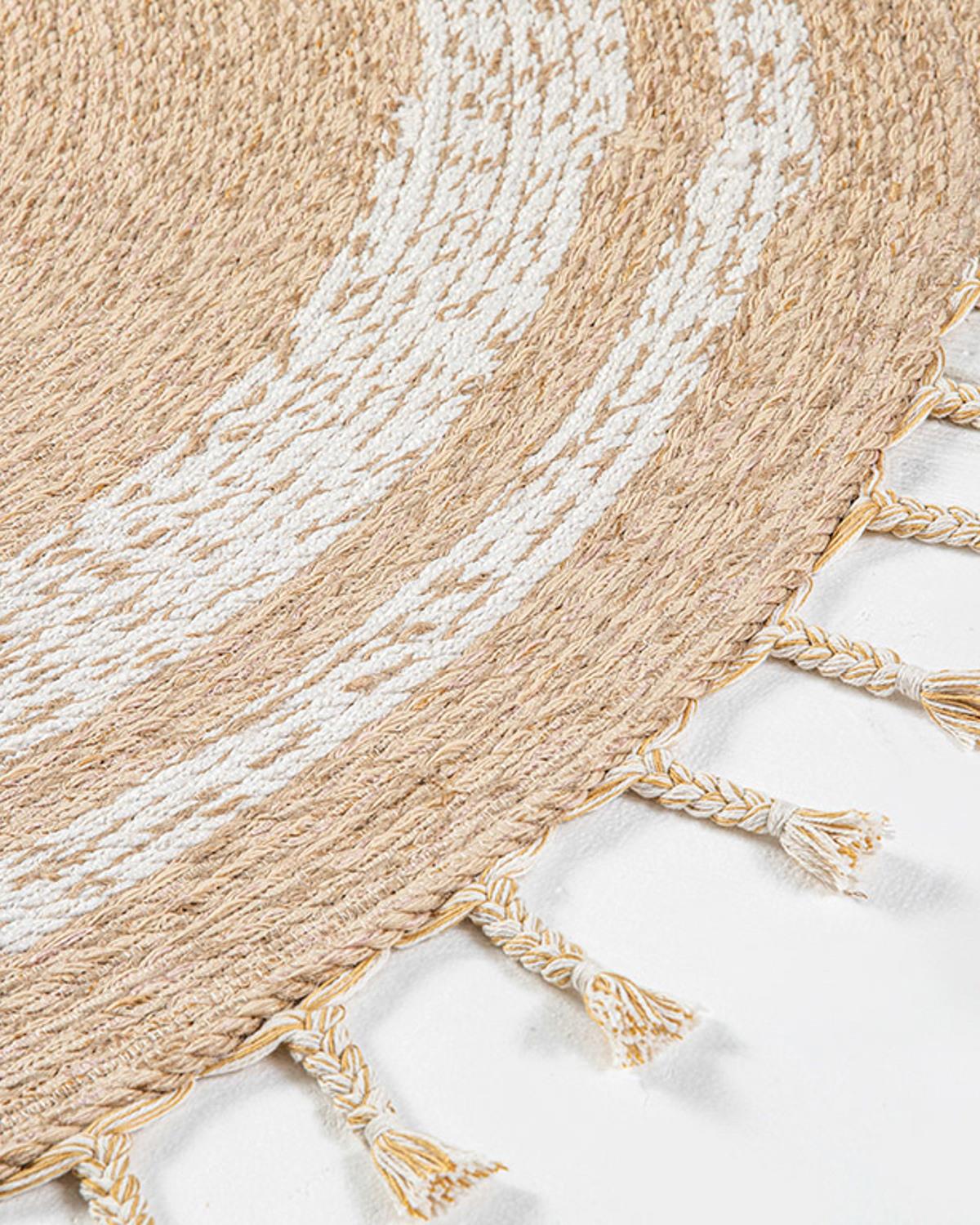 Circle Dekoratif Jüt Kilim Naturel-Beyaz