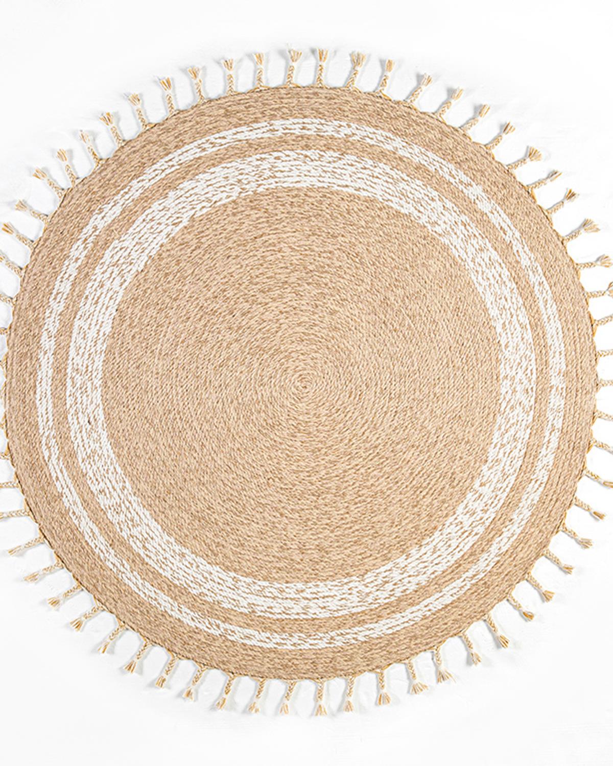 Circle Dekoratif Jüt Kilim Naturel-Beyaz