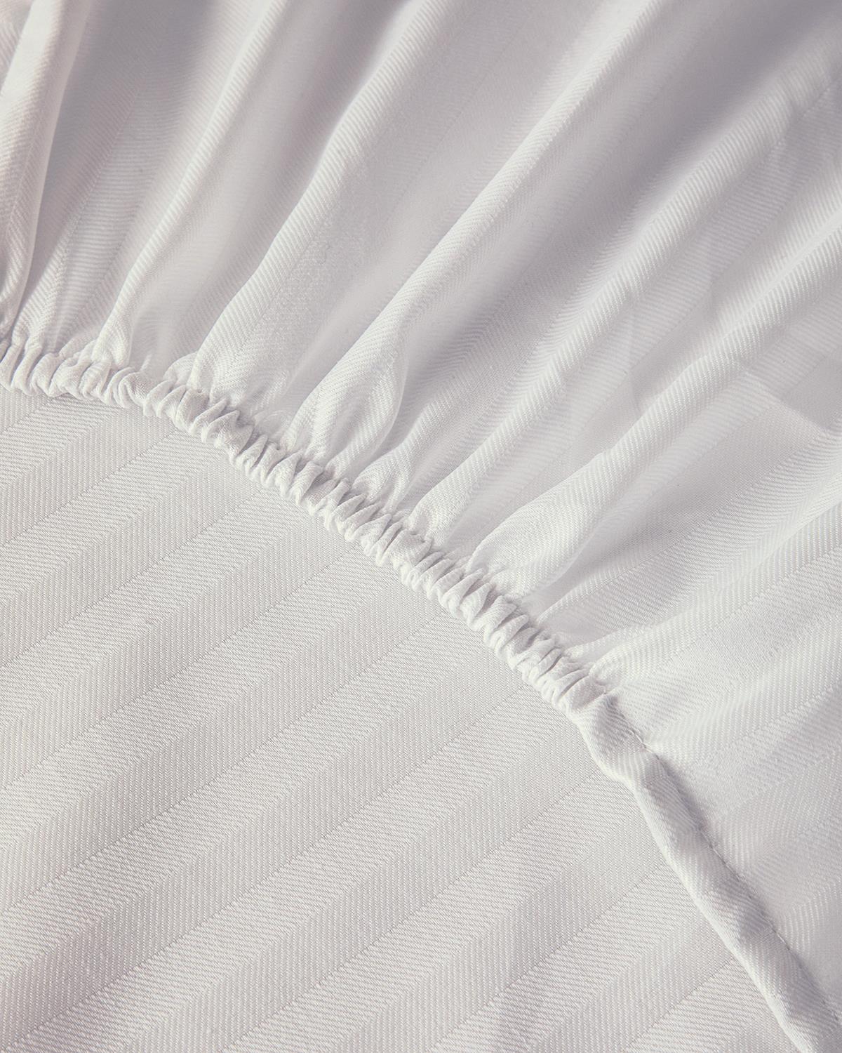 Classy Stripe Twill King Size Lastikli Çarşaf Beyaz