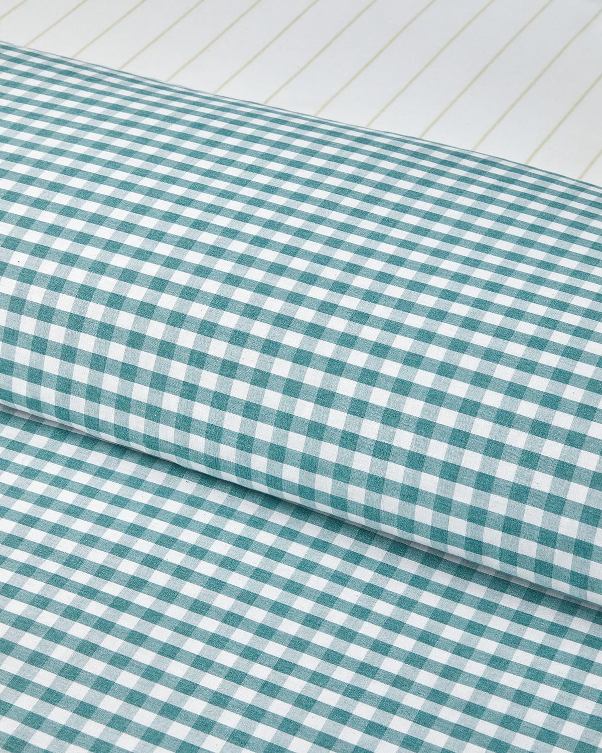 Clouded Grid İpliği Boyalı Tek Kişilik Nevresim Takımı 160x220 cm Koyu Yeşil