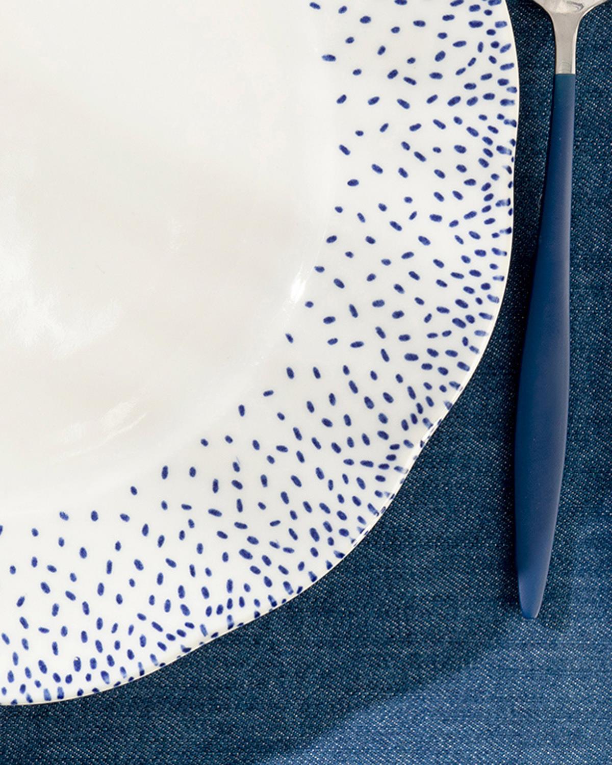 Clover Dots Porselen Servis Tabağı 27 cm Beyaz - Mavi