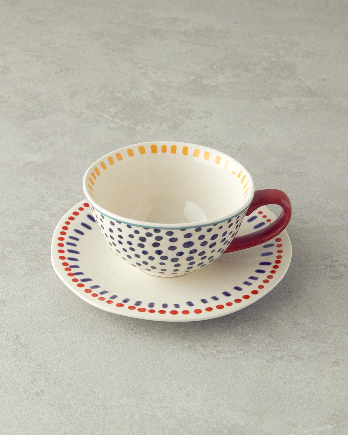 Coachella Blend Stoneware 4 Parça 2 Kişilik Çay Fincanı Takımı Mavi-Terracotta