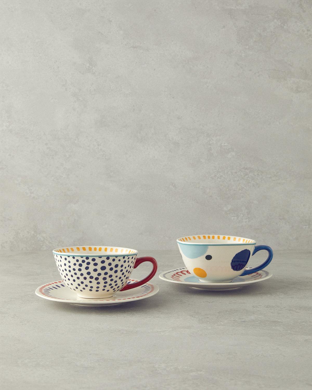 Coachella Blend Stoneware 4 Parça 2 Kişilik Çay Fincanı Takımı Mavi-Terracotta
