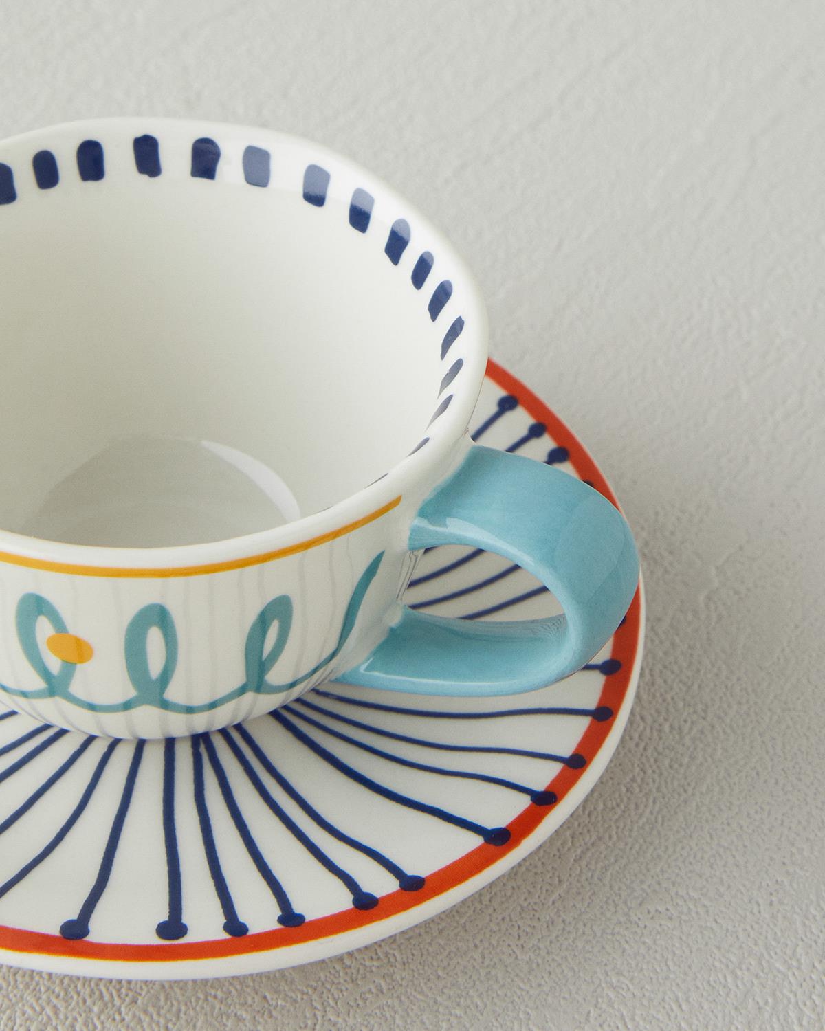 Coachella Mix Stoneware 4 Parça 2 Kişilik Kahve Fincan Takımı Mavi-Terracotta